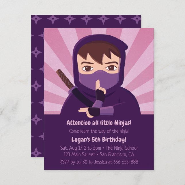 Invitación Ninja Learn Ninjutsu Kids Birday Fiesta (Anverso / Reverso)