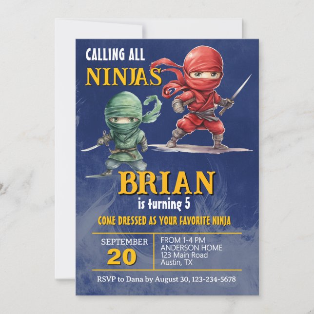 Invitación Ninja Warrior Birthday Party (Anverso)
