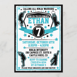 Invitación Ninja Warrior Boy fiesta de cumpleaños negro y Ver