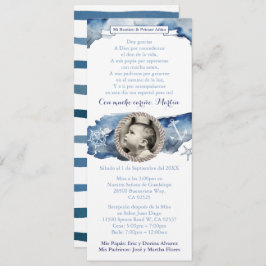 Invitación Niño 1 Baptismo de cumpleaños Azul Náutico, Españo