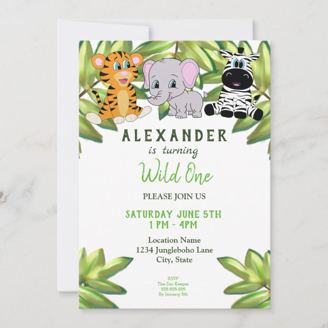 Invitación Niño 1 Nacimiento Salvaje Un Safari de la Selva (Anverso)