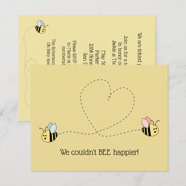 Invitación Niño Abeja Y Gemelos Chicas (Anverso / Reverso)