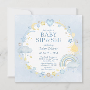 Invitación Niño Acuarela Arcoíris Sip And See