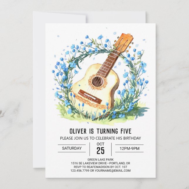 Invitación Niño Acústico Guitarra Cumpleaños (Anverso)