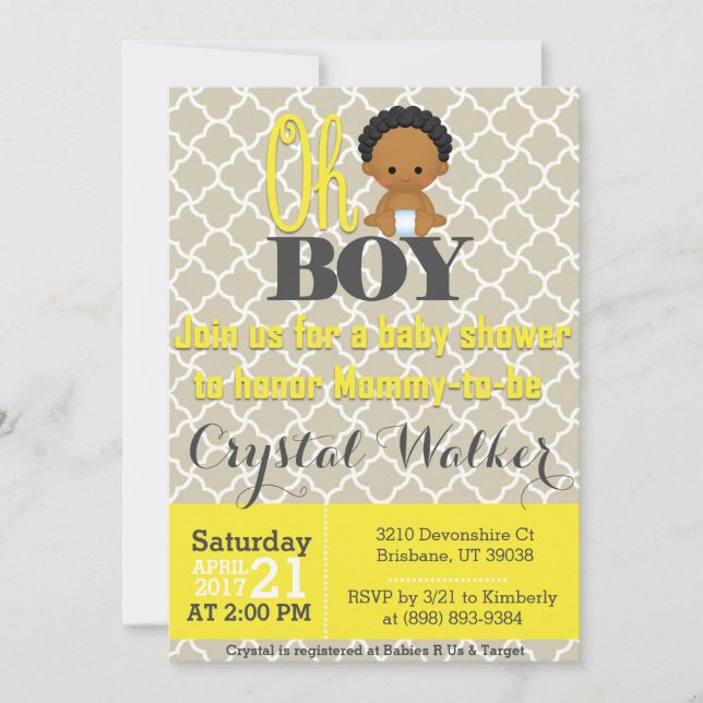 Invitación Niño afroamericano Baby Shower (Anverso)