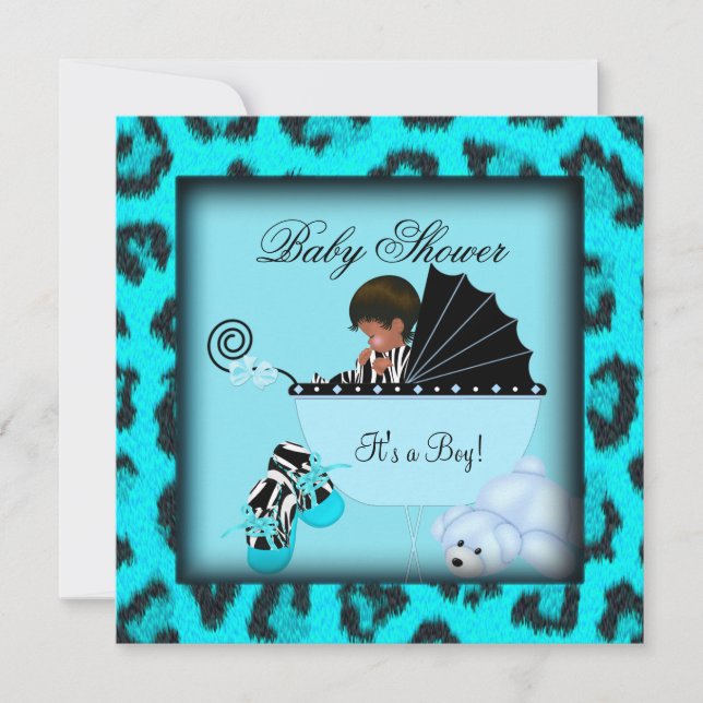 Invitación Niño afroamericano de Baby Shower cebra (Anverso)