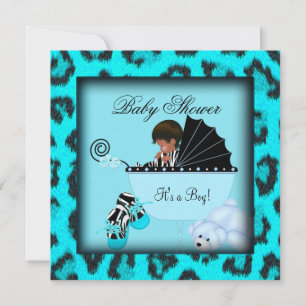 Invitación Niño afroamericano de Baby Shower cebra