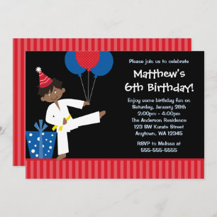 Invitación Niño afroamericano globa Taekwondo cumpleaños