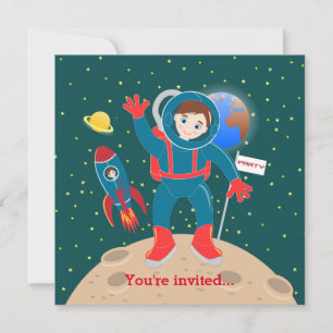 Invitación Niño astronauta en la fiesta de cumpleaños de la l