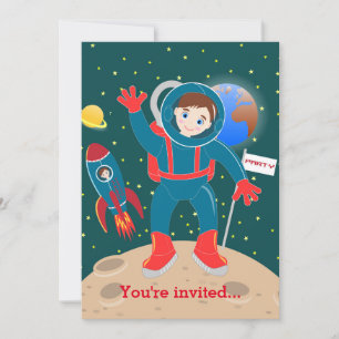 Invitación Niño astronauta en la fiesta de cumpleaños de la l