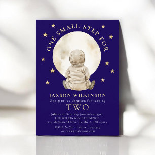 Invitación Niño Astronauta Luna Estrella Acuarela Segundo Cum