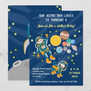 Invitación Niño astronauta pequeño sueña Fiesta de Cumpleaños