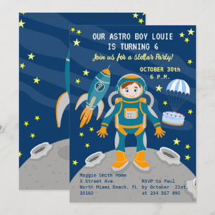 Invitación Niño astronauta pequeño sueña fiesta de cumpleaños