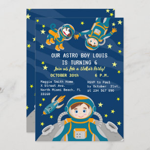 Invitación Niño astronauta sueña con fiesta de cumpleaños