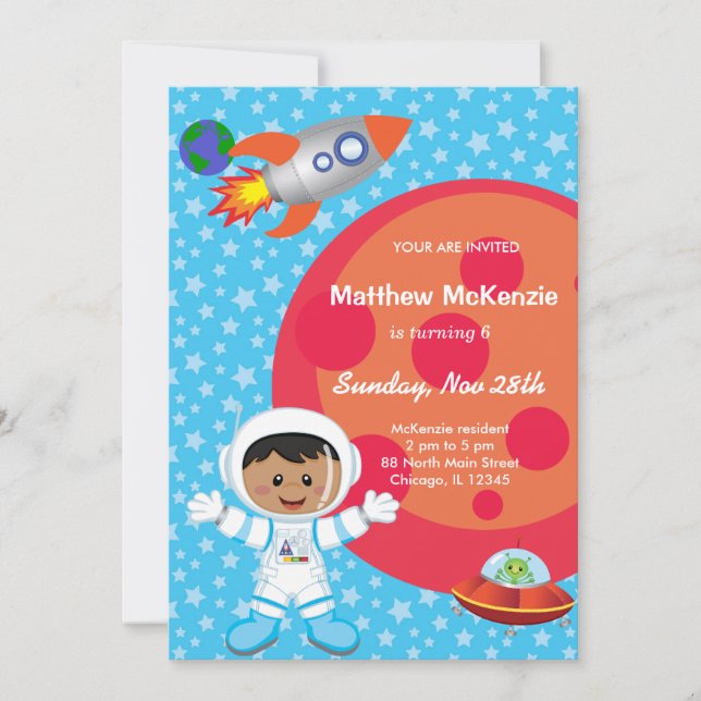 Invitación Niño astronauta Tema del cumpleaños (Anverso)