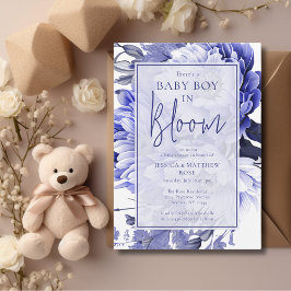 Invitación Niño azul en Baby Shower en flor
