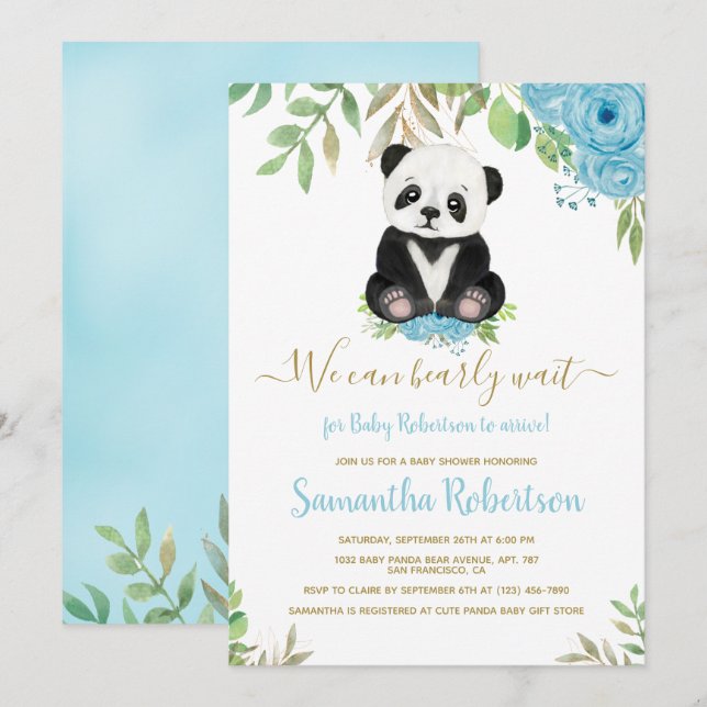 Invitación Niño azul oso lindo Podemos esperar a Baby Shower (Anverso / Reverso)