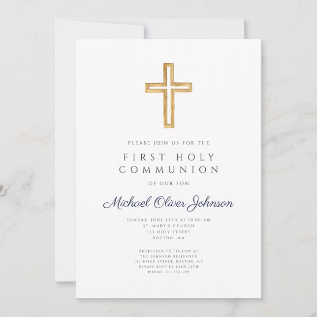 Invitación Niño Azul Religioso Primera Comunión (Anverso)
