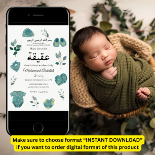 Invitación Niño azul vestido Aqiqah Aqeeqa musulmán