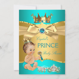 Invitación Niño Baby Shower Brunette, Príncipe de oro azul ve