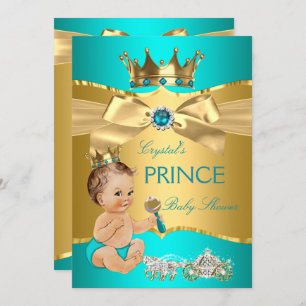 Invitación Niño Baby Shower Brunette, Príncipe de oro azul ve