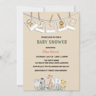 Invitación Niño Baby Shower de animales de la jungla tropical