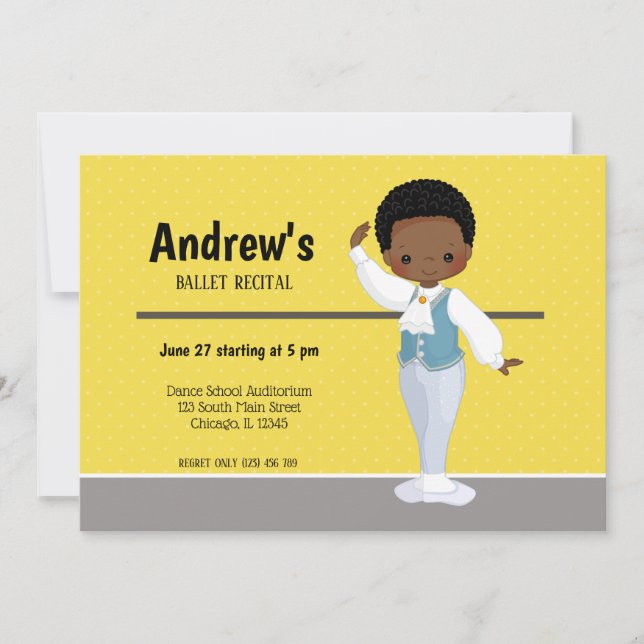 Invitación Niño Ballerina - elegir color de fondo (Anverso)