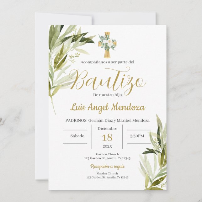 Invitación Niño Bautista Español (Anverso)