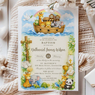 Invitación Niño Bebé Animales Lindos Arca de Noé Bautizo