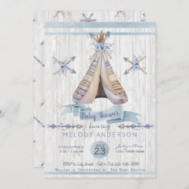 Invitación Niño Bebé Azul Ducha Boho Moda Teepee y Flechas