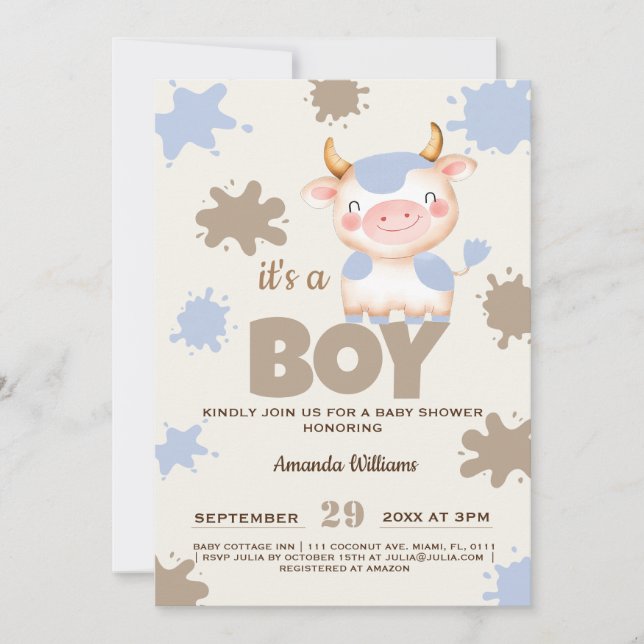 Invitación Niño bebé de granja de vacas sagradas (Anverso)