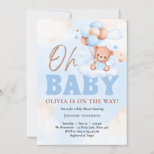 Invitación niño bebé ducha, azul, podemos esperar, osito de p