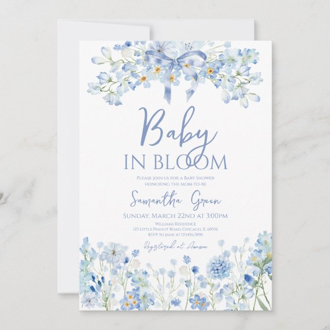 Invitación Niño bebé en Bloom Baby Shower (Anverso)