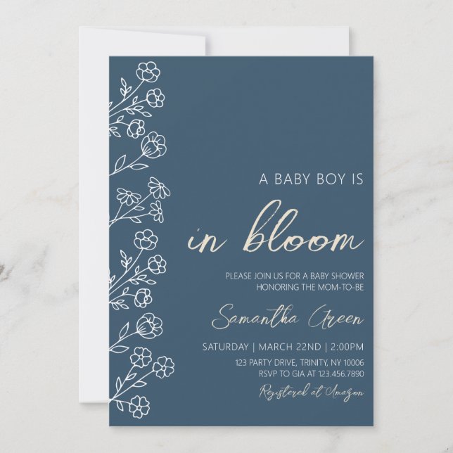Invitación Niño bebé en Bloom Baby Shower (Anverso)