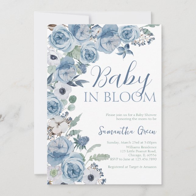 Invitación Niño bebé en Bloom Baby Shower (Anverso)