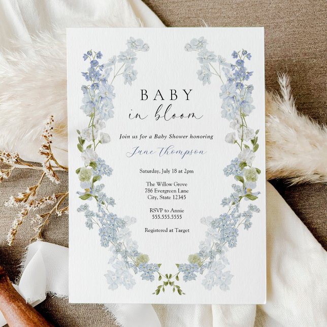 Invitación Niño bebé en el Baby Shower de flores azules de ba (Subido por el creador)
