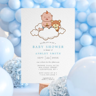 Invitación Niño bebé en un Baby Shower nublado