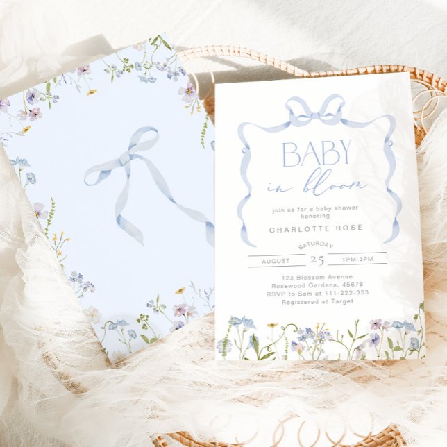 Invitación Niño bebé en una ducha floral de baño azul (Subido por el creador)