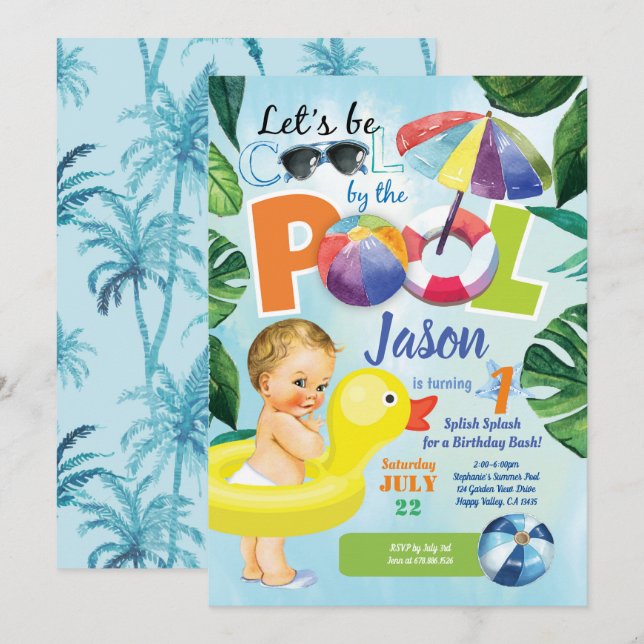 Invitación Niño bebé fiesta de primer cumpleaños tropical (Anverso / Reverso)