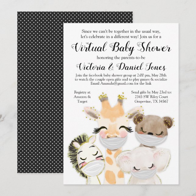 Invitación Niño Bebé Máscara De Mascarilla Covid Drive Por Ba (Anverso / Reverso)
