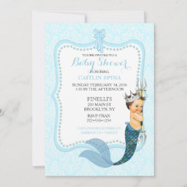 Invitación Niño Bebé Merman Merboy Príncipe Corona Damask Inv