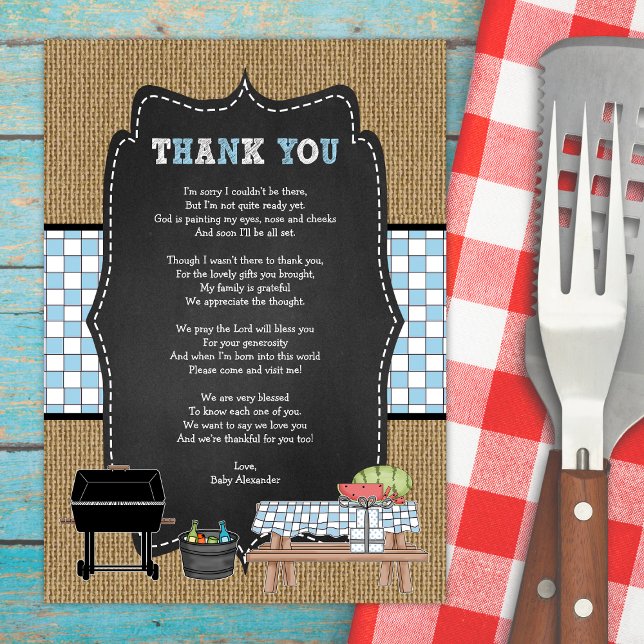 Invitación Niño Bebé Q gracias nota poema / BBQ bebé ducha (Subido por el creador)