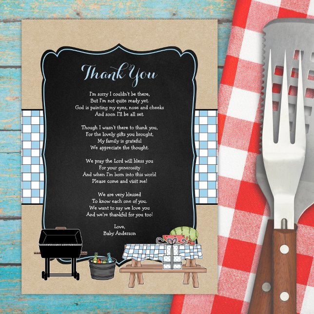 Invitación Niño Bebé Q gracias poema nota / BBQ bebé ducha (Subido por el creador)