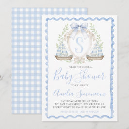 Invitación Niño Bebé Sailboat Ducha Preppy Azul Náutico