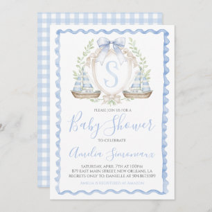 Invitación Niño Bebé Sailboat Ducha Preppy Azul Náutico