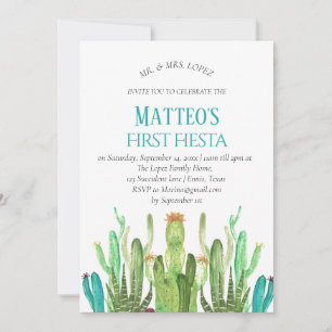 Invitación Niño Cactus mexicano moderno primer cumpleaños de 