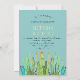 Invitación Niño Cactus Moderno Primera Fiesta de Cumpleaños