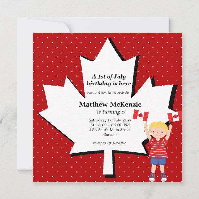 Invitación Niño canadiense de cumpleaños (Anverso)