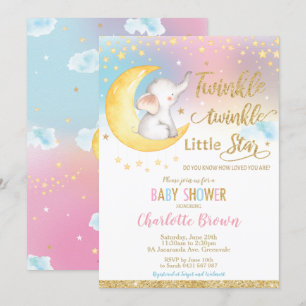 Invitación Niño Chica de Baby Shower elefante de estrella peq