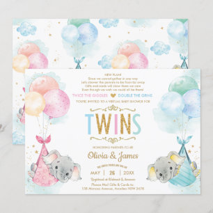 Invitación Niño Chica elefante gemelo por correo